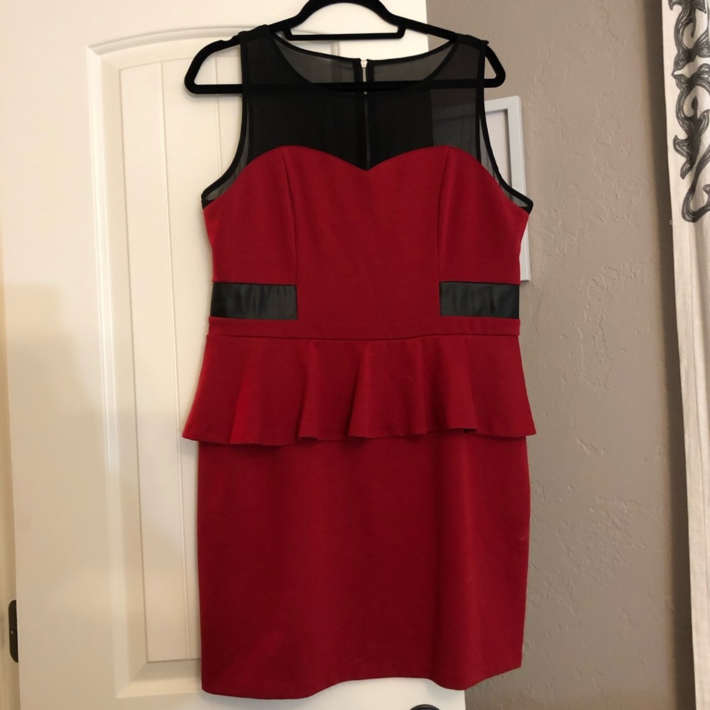 Mesh Chest, Leather Accented Peplum Style Dress